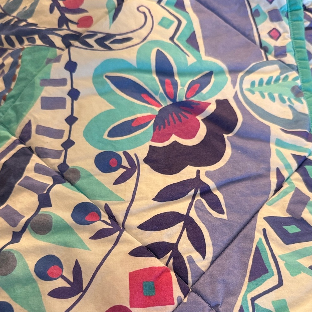 Pottery Barn Teen Floral Patterned Comforter and Sham in Blue, Purple and Green